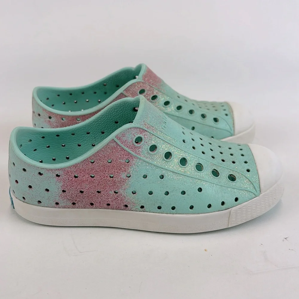 NATIVE Jefferson Kids Pink Green Glitter SlipOn Shoes Size C13